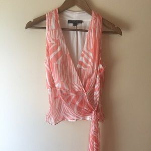 Lafayette 148 Coral Wrap Silk Top